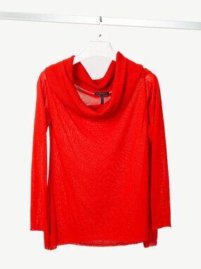 Sarah Pacini Red Linen-Blend Knit Cowl Sweater
